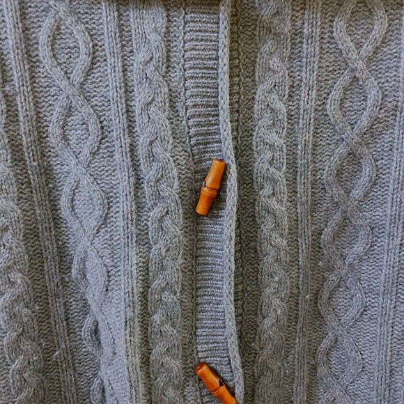 Eddie Bauer Women’s XL Blue Lamb's Wool Hooded Long Sleeve Cable knit Cardigan - Picture 6 of 12